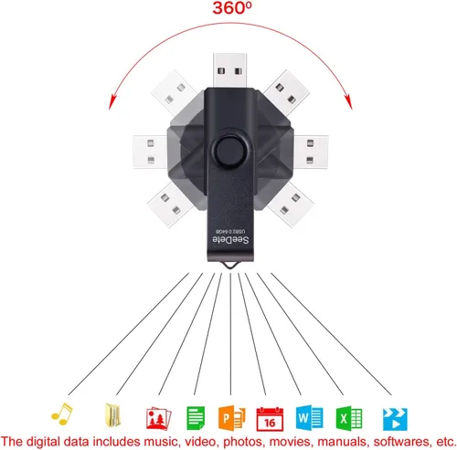 Miniatura 3 de 64GB Unidades Flash USB, Memoria Stick USB, Unidad de Pulgar con Diseño Rotado, Memoria Stick con Luz LED para Almacenamiento Externo y Copia