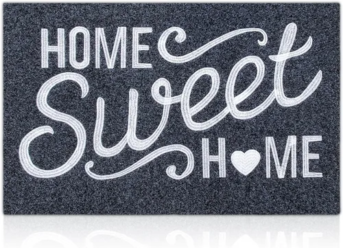 Miniatura 19 de Alfombra de bienvenida para puerta para interiores y exteriores, con parte trasera de goma antideslizante, “Home Sweet Home”, absorbe el barro