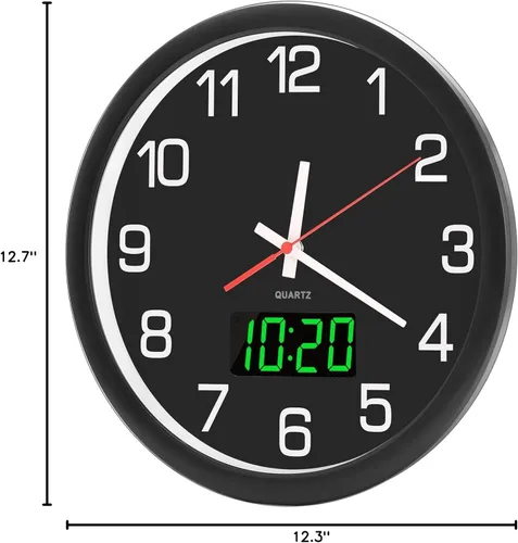 Miniatura 7 de Reloj de pared analógico de 12 pulgadas, silencioso, sin tictac, reloj de pared grande de cuarzo con LED nocturno, reloj de pared decorativo a