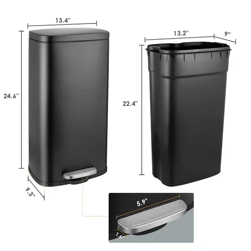 Miniatura 6 de Cubo de Basura, Cubo de Basura de Cocina de Acero Inoxidable, Cubo de Residuos con Pedal con Tapa con Bisagras y Cubo Interior Extraíble, Cierre