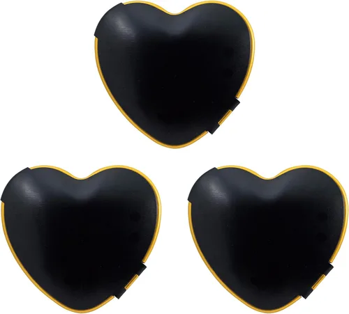 Stephanie Imports Juego de 3 espejos compactos de doble color en forma de corazón con acabado de metal cepillado (negro y dorado)
