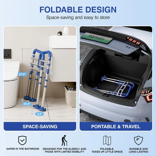 Miniatura 4 de Loyoda Rieles de seguridad plegables para inodoro para personas mayores, marco de seguridad ajustable para inodoro y asas de inodoro para ancianos
