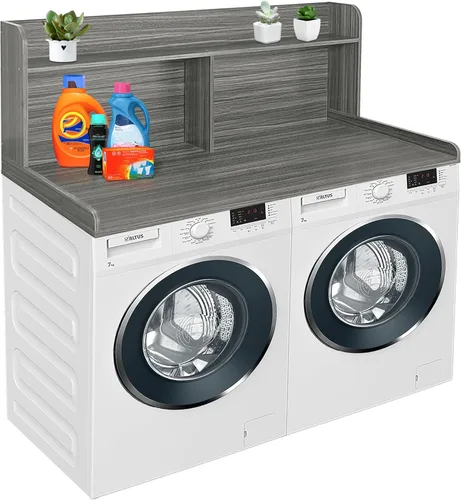 Miniatura 11 de Royxen Encimera de lavadora y secadora con estante extra alto, 19 pulgadas de altura para lavadora y secadora, encimera de lavandería con Roble