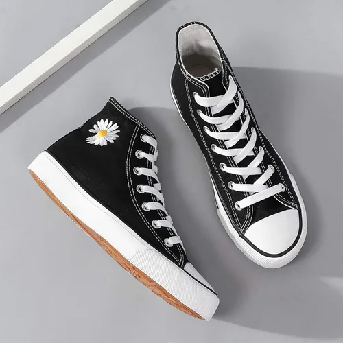 Miniatura 4 de Tenis de lona de caña alta con cordones para mujer, estilo informal, ideales para caminar