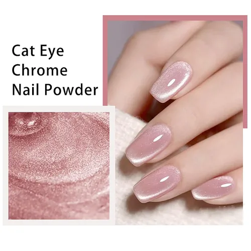 Miniatura 4 de Polvo cromado para uñas de ojo de gato, polvo cromado para esmalte de uñas de gel, pigmento de efecto ojo de gato plateado para decoración de diseño