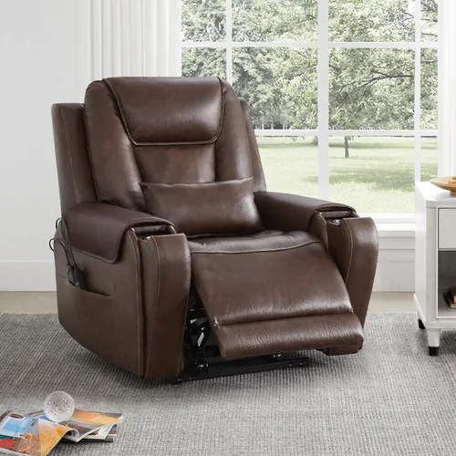 Miniatura 8 de CHITA Silla reclinable eléctrica para personas mayores con masaje y calor, silla reclinable grande de piel auténtica con soportes para tazas