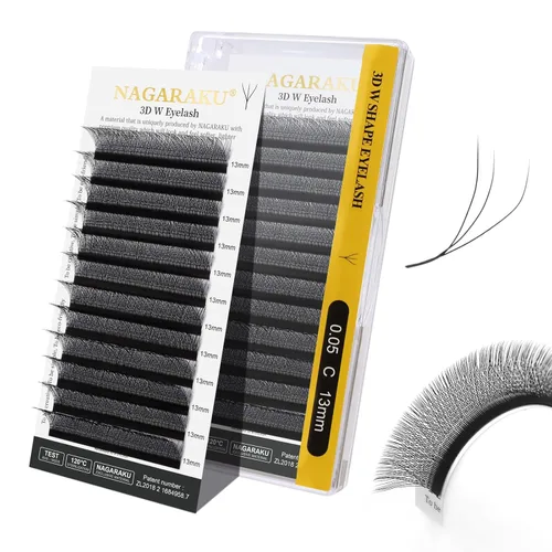 Miniatura 63 de NAGARAKU Extensiones de pestañas Double Tips 4D W, suministros con puntas dobles, gruesas con rizado D de 0.07 mm, bandeja mixta 8-15 mm, 0.07-D