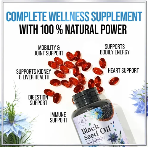 Miniatura 6 de Aceite de semilla de comino negro de 1000 mg por porción, cápsulas blandas de semillas negras Nigella Sativa premium, aceite de semilla de comino