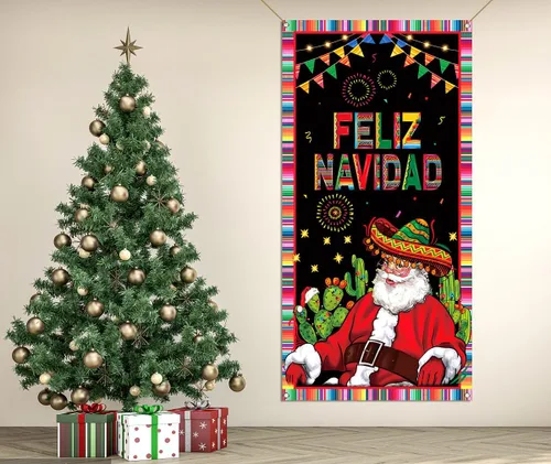 Miniatura 5 de Nepnuser Feliz Navidad Decoración Mexicana Cubierta de Puerta de Navidad Banner de Colgar en la Puerta para Fiesta de Navidad y Día Festivo