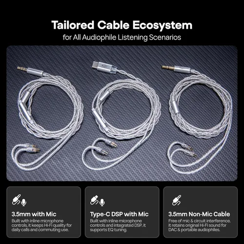 Miniatura 6 de Linsoul Kiwi Ears Belle 10 mm DLC controlador dinámico de 10 mm para monitorización intra-auricular, auriculares HiFi con cable con cables dobles