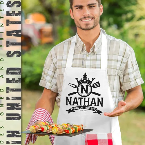 Miniatura 3 de Delantal de cocina personalizado para el día del padre, regalo con nombre 8 diseños de parrilla, delantales blancos personalizados para papá regalo