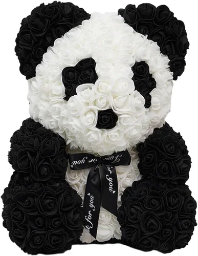 Miniatura 10 de Oso de flores para San Valentín, oso panda de flores artificiales con moño/decoración de corazón, muñeca panda hecha a mano para el día de San