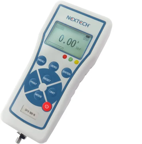 Nextech DFS500 dinamómetro digital, medidor de fuerza de tire y empuje, de 500N/110lbf/50kgf, con modo peak y track, pantalla invertida, LED de