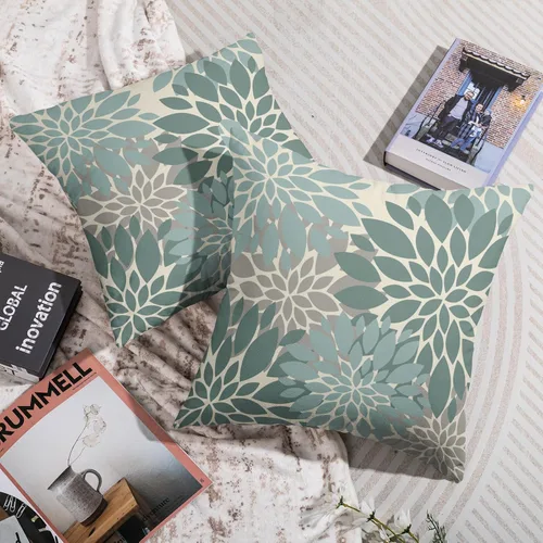 Miniatura 7 de Fundas de Almohada Azul Aguamarina 16X16 Pulgadas Juego de 2, Flores de Dalia Primavera Verano Floral Crema Fundas de Almohada Decorativas