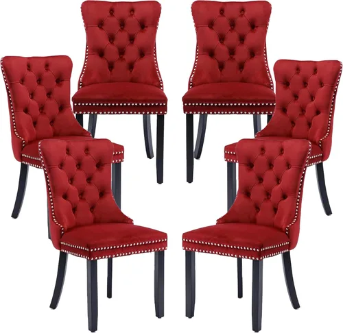 Miniatura 37 de LKTART Juego de 2 sillas de comedor de terciopelo, sillas de comedor copetudas con ribete de anillo de clavo, silla de comedor tapizada con patas
