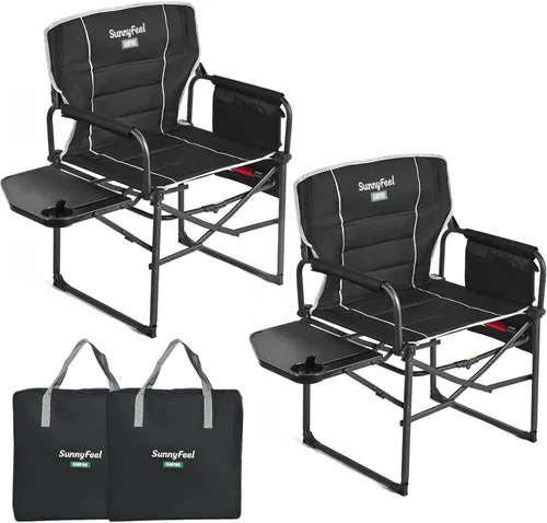 Miniatura 22 de SUNNYFEEL Silla de directores de campamento de gran tamaño de 500 libras resistente, silla plegable portátil con mesa auxiliar, bolsillo para playa