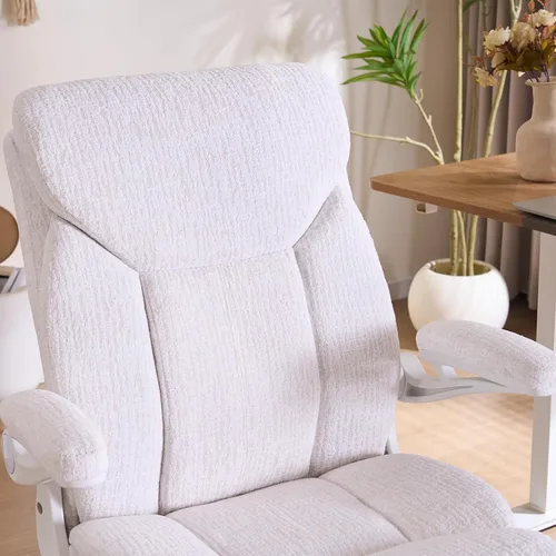 Miniatura 6 de Comfy - Silla de computadora ergonómica de tela de tela, silla de oficina ejecutiva con reposabrazos abatibles, soporte lumbar, giro de 360° y Blanco