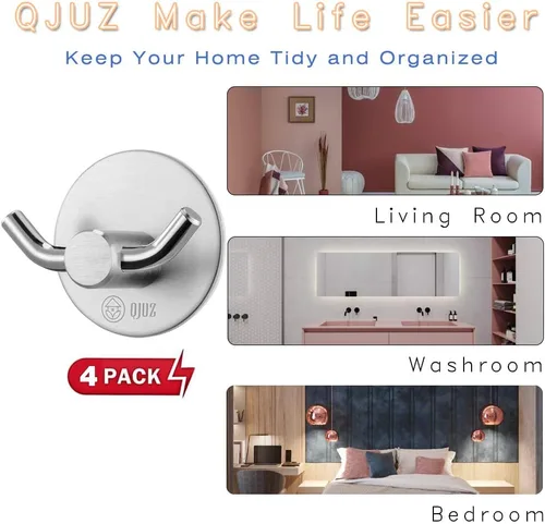 Miniatura 4 de QJUZ Gancho para bata de doble punta, ganchos adhesivos, ganchos de pared resistentes, ganchos para toallas de acero inoxidable, gancho de ducha