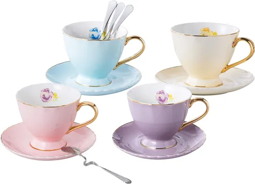 Jusalpha juego de tazas y platillos de café expreso de porcelana, 2 onzas FD-TCS02-4COLOR