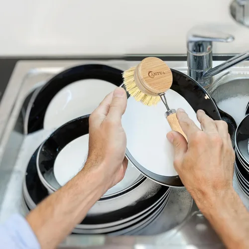 Miniatura 5 de Cepillo de bambú con mango – Cerda suave, cepillo vegetal no tóxico para alimentos, compostable y sostenible cepillo de cocina para platos, ollas