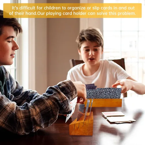Miniatura 8 de Juego de soportes para mazos de cartas de 2 unidades para niños, soportes de madera para cartas para organizar en mesa de juego para adultos, Naranja