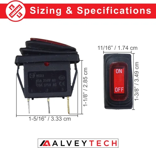 Miniatura 2 de AlveyTech Interruptor de encendido/apagado rojo con bota de goma resistente a la intemperie para scooters eléctricos de la maquinilla de afeitar