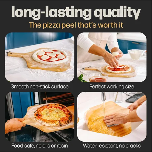 Miniatura 7 de HANS GRILL Pala de madera para pizza de 12 pulgadas, pala de madera de bambú, paleta de 12 pulgadas para horno, paleta de bambú natural de grado