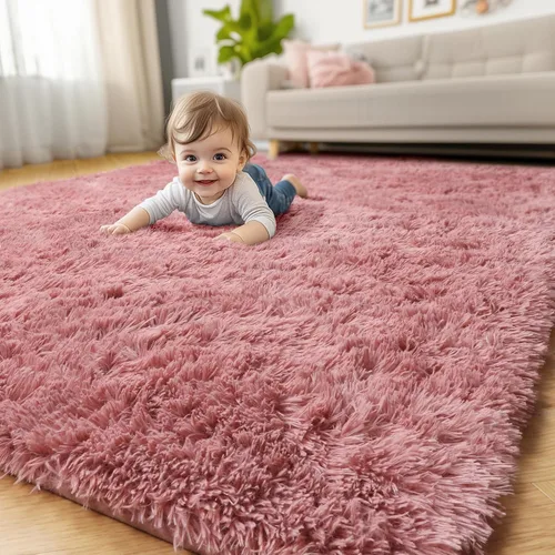 Miniatura 44 de Alfombras moradas para dormitorio de niñas, alfombra de 5 x 8 pies, alfombra peluda esponjosa para sala de estar, alfombras peludas gruesas