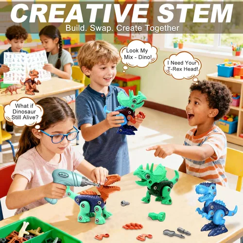 Miniatura 4 de Laradola Juguetes de dinosaurio para niños de 3, 4, 5, 6, 7, 8 años, juguetes de dinosaurio desarmables para niños de 3 a 5 y de 5 a 7 años, Verde