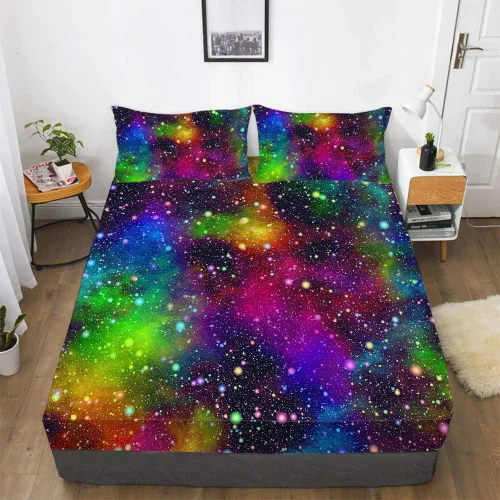 Miniatura 10 de Juego de sábanas bajeras de galaxia para niñas y niños, 2 piezas, 1 sábana de bolsillo profundo con 1 funda de almohada de microfibra sin arrugas