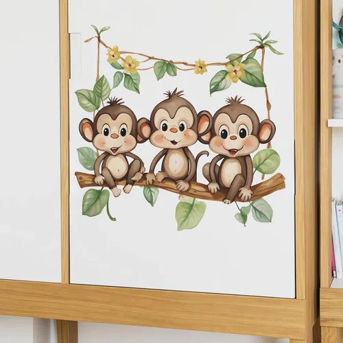 Miniatura 3 de Calcomanías de pared con diseño de mono, diseño de animales de dibujos animados de sacinora removibles para niños, guardería, sala de estar