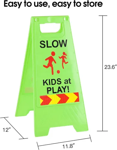 Miniatura 3 de Letreros de "Slow Kids at Play" para calle, texto de doble cara y gráficos con cinta reflectante, letrero de seguridad para niños en juego para Verde