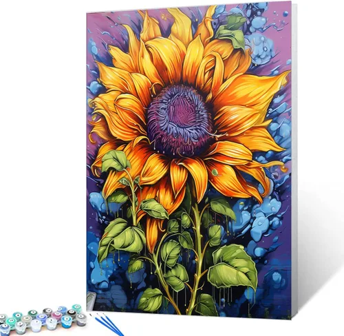 Miniatura 13 de Pintura al óleo de flor de loto por números, lirio de agua, kit de pintura acrílica para niños, adultos, principiantes, garabatos, graffiti