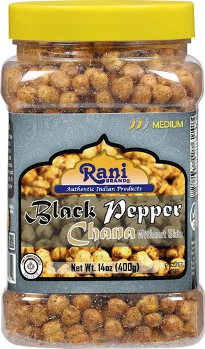 Rani Chana asada (garbanzos) Sabor pimienta negra 14oz (400g) Tarro PET ~ Todo natural | Vegano | Sin conservantes | Apto para gluten | Kosher |