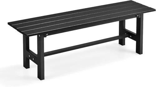 Miniatura 13 de Tangkula Banco de polietileno de alta densidad de 47 pulgadas para exteriores, banco de comedor de jardín con asiento de listones y marco de metal