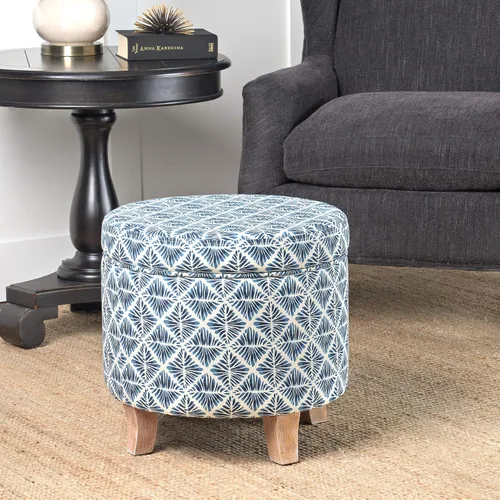 Miniatura 6 de Homepop Decoración del hogar Otomana redonda tapizada de almacenamiento Otomana con almacenamiento para sala de estar y dormitorio con patas Azul