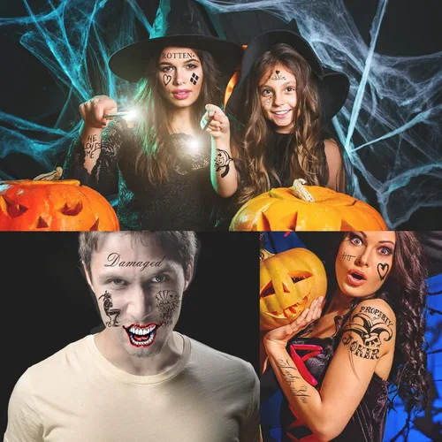 Miniatura 6 de JEEFONNA 22 hojas de tatuajes temporales de Halloween, tatuajes temporales de Joker perfectos para disfraces, accesorios de fiesta de Halloween