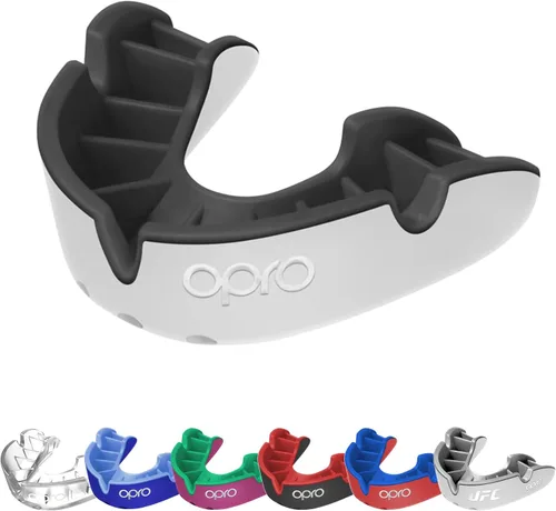 Miniatura 20 de OPRO Protector bucal moldeable de nivel plateado, ajuste esencial (negro/rojo) para niños y jóvenes, protector bucal de boxeo para artes marciales