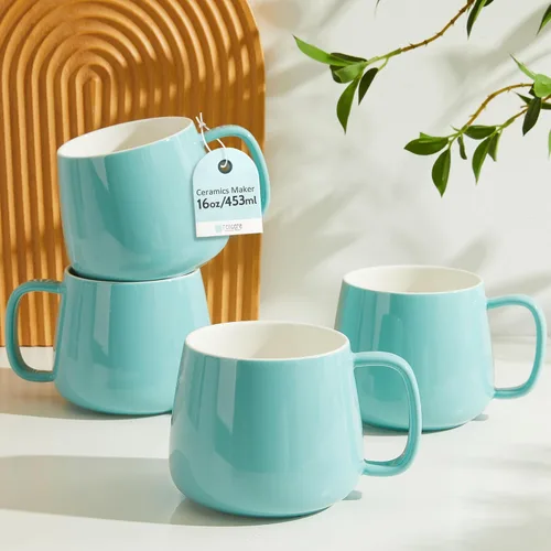 Miniatura 10 de Teocera Juego de 4 tazas de café de cerámica de 16 onzas, apilables, aptas para microondas, lavavajillas y horno, ideales para café, capuchino, Azul