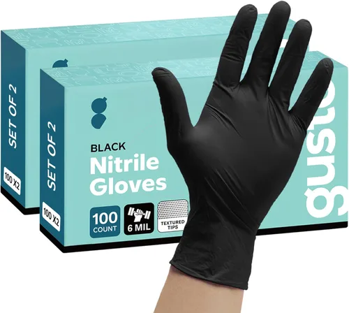 Comfy Package Guantes de nitrilo negros RESISTENTES de 6 mil, resistentes a químicos, sin látex y sin polvo, con yemas texturizadas, guantes