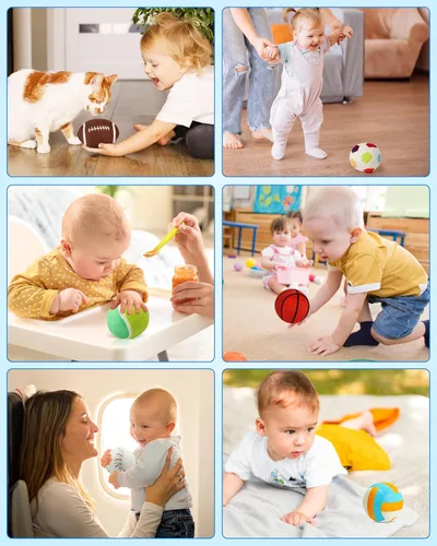 Miniatura 7 de Vanmor Pelotas deportivas sensoriales para bebés de 6 a 12 meses, paquete de 6 bolas de felpa lavables a máquina con arrugados, sonajeros, sonidos