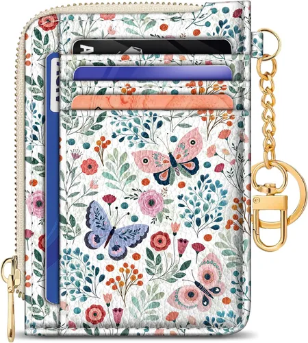 Miniatura 9 de GIANCOMICS Cartera delgada con tarjetero para mujer, funda pequeña con bloqueo Rfid, llavero de bolsillo delgado con cremallera curvada, tarjetero