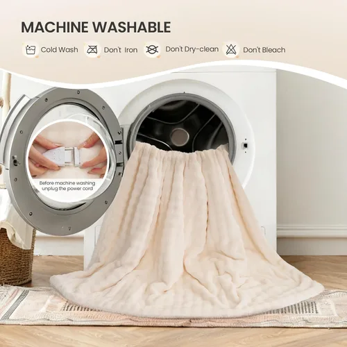 Miniatura 7 de Manta térmica de 50 x 72 pulgadas, manta eléctrica con forma de burbuja 3D, franela suave y forro polar sherpa grueso, 6 ajustes de calor