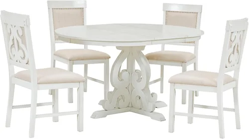 Miniatura 8 de Harper & Bright Designs Juego de comedor redondo extensible de madera de 42 a 58 pulgadas para 4-6, juego de mesa de cocina de 5 piezas con 4 sillas