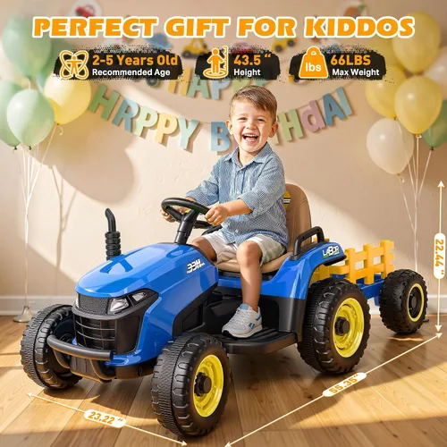 Miniatura 7 de ARBELI Tractor de paseo de 12 V 7 AH con remolque inclinable y control remoto, motores de 2 x 45 W, Bluetooth, música, palanca de cambios, juguetes
