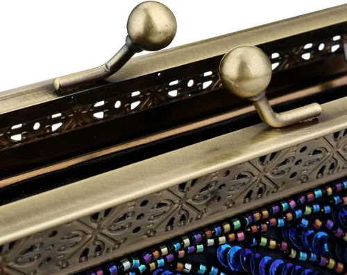 Miniatura 6 de Bolso de noche vintage de lentejuelas con cuentas de pavo real, bolso de boda para fiesta de los años 20 Azul (Peacock Blue)