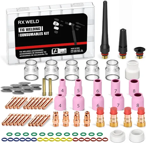 Miniatura 6 de RX WELD 79 piezas Kit de accesorios para antorcha de soldadura TIG lente de gas #10#12 taza de vidrio para WP-17/18/26
