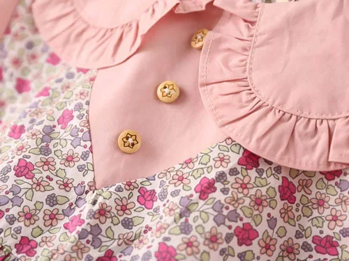 Miniatura 4 de Kids Girls Cute Sweet Collar Floral Dress for 2-7 Years,Casual Flowy Summer Short Puff Sleeve Doll Neck A-line Dress