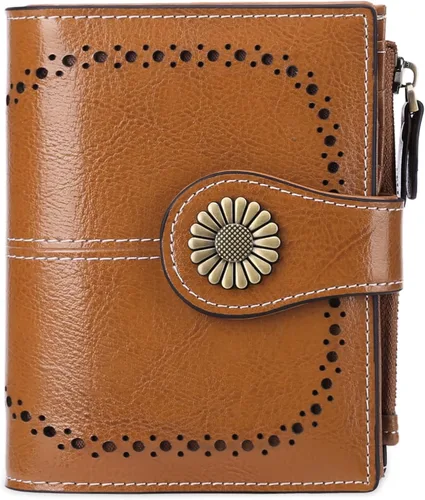 Miniatura 167 de SENDEFN - Billetera pequeña de piel auténtica para mujer, diseño plegable con ventana para tarjeta de identificación