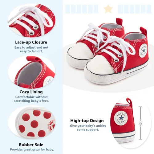 Miniatura 5 de Meckior - Zapatos deportivos de lona para bebé, con suela suave y caña alta, para sus primeros pasos y estar en la cuna